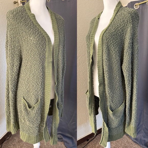 Zenana Premium Sweaters - Zenana Premium Olive Green Popcorn Knit Open Front Cardigan Plus Size 1X Boho